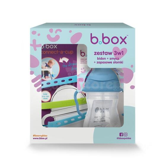 B.BOX 63006 Starter Set 3in1 - Pudeli koos õhutusventiiliga 240ml Mustikas + Kaelarihm Ookeani Tuul + Varuõhutusventiilid