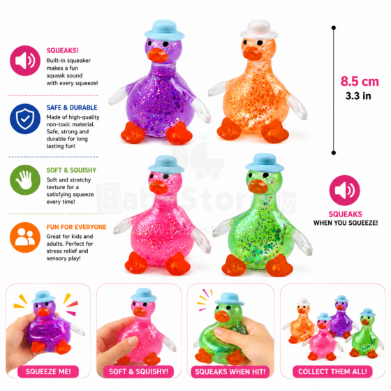 I-Toys Duck Squishy Dumpling Antistress Art.295916 Stressivastane mänguasi "Pardipoeg" sädeluse ja pehme häälega