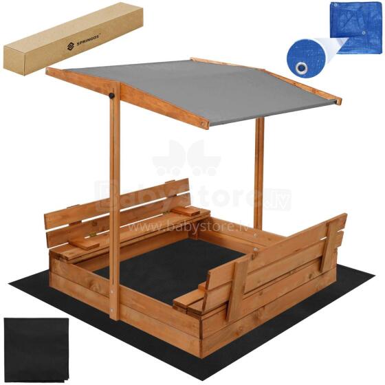 Springos SB120RSET liivakast katusega, 120 x 120 cm, kaanega, pruun