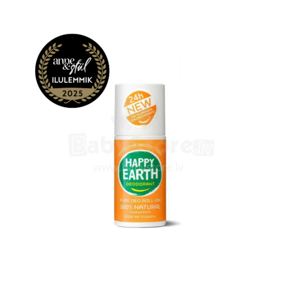Happy Earth Roll-On Art.296505 100% looduslik roosi ja mõruapelsiniga deodorant roll-on, 75 ml
