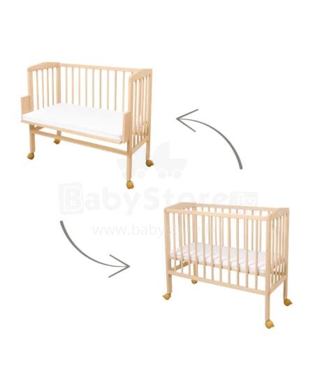 Waldin  Bedside Crib 2in1 Art.297549 Natural Wood Puidust 2-ühes võrevoodi/häll ratastel madratsiga
