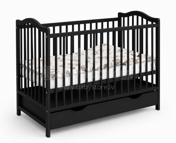 Elf Bed Pebble Drawer Art.298092 Black  Puidust beebivoodi hoiuruumiga (120x60 cm)