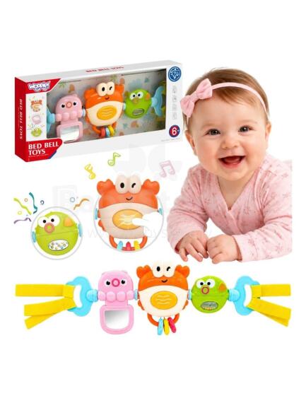 WOOPIE BABY Stroller and Crib Hanging Toy Sensory Musical Crab Mirror Fish 6m