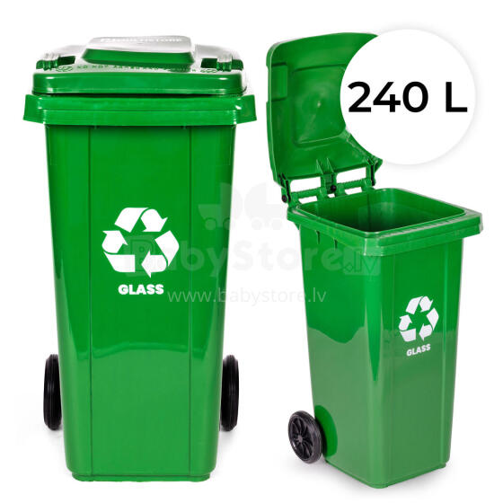 240L large wheelie bin with rubber wheels – yellow for plastic waste