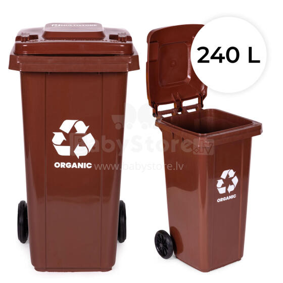 240L Large Wheelie Bin with Rubber Wheels – Brown for Organic (BIO) Waste