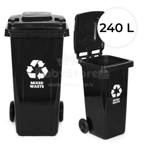 240L Large Wheelie Bin with Rubber Wheels – Black for Mixed Waste