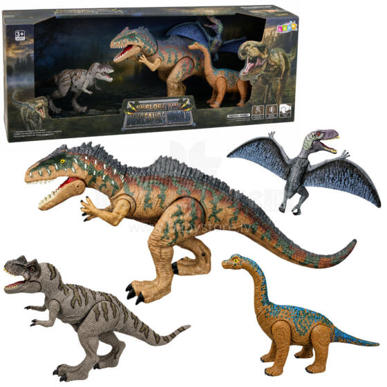 Dinosauruste komplekt T-Rex Spinosaurus Pteranodon Brachiosaurus helidega