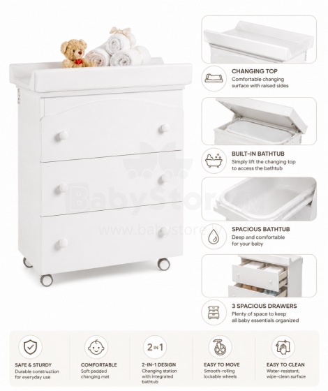 Erbesi Sonia Bianco Art.34368 changing dresser with a baby bath