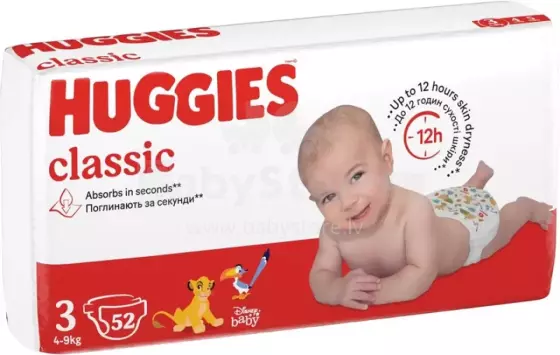 Huggies Classic Jumbo Art.4127 Beebimähmed suurus 3 4-9 kg, 52 tk.