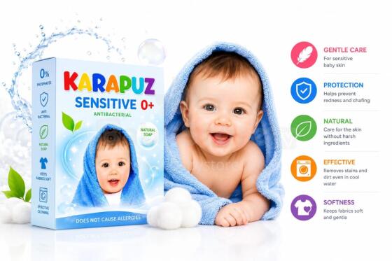 Karapuz Sensitive Powder Art.47984 Pesupulber imikutele alates esimestest elupäevadest, 400g