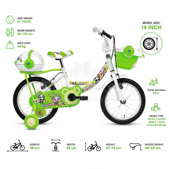Esperia Kids Bike Panda White/Green 14' Art.9770 Laste jalgratas täispuhutavate rataste ja terasraamiga