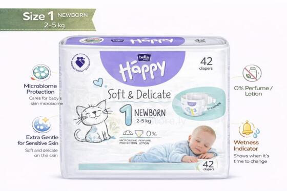 Happy Start Newborn Детские подгузники 1 размер от 2-5 кг,42 шт.