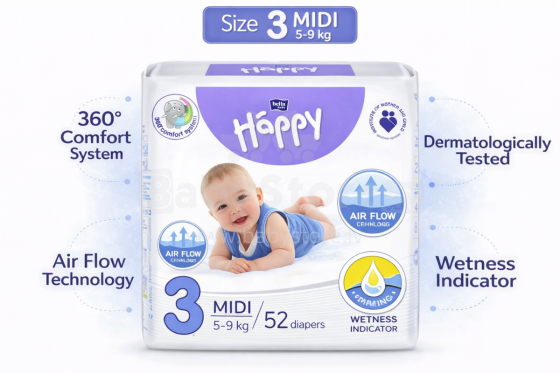 Happy Midi beebivaibad suurus 3 alates 5-9 kg, 52 tk.
