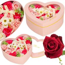 Springose ​​seebiroosid HA7444 24 tk lillekasti lillekomplekt lillede südamekarbis roosa