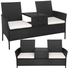 Aiamööbli komplekt Springos GF0068, must, 3-osaline: 2 tooli patjadega + lauake, tehnorottang