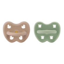 Hevea Natural Rubber Pacifier Round Art.239422 Tan Beige/Moss Green Natural Rubber Pacifier