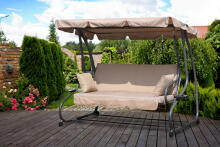 Convertible garden swing, 3-seater, 2-in-1, cushions, beige, MultiGarden