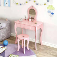 Large children's wooden dressing table with a mirror for girls pink ECOTOYS