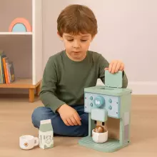 ECOTOYS Puidust mängukohvimasina baristakomplekt lastele