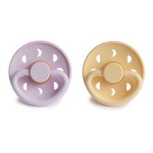 Frigg Moon Phase Round Latex Art.76292498 Pale Daffodil/Soft Lilac mannekeen (lutt), mis on valmistatud 100% looduslikust kummist vanuses 6-18 kuud. (2 tk.)