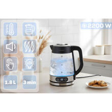 Стеклянный электрический чайник с контролем температуры 1.8L 2200W Berdsen BD-715