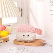 Aprikoosi-lambaliha ja krevettidega sushitoidu plush-mänguasjad lastele, pehmed armsad kaisumänguasjad beebitüdrukutele ja -poistele, kohevad krevettidega sushiroosad 8 cm