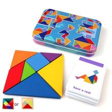 Wooden Toys Puzzle Art.277455 Travel Tangram Puzzle - Block Book Road Trip Game Puzzle Shape Game with Solutions for Youngsters Challenge - IQ Educational Toy Gift Brainteaser, Interactive Pl