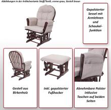 Mendler Relaxing Rocking Chair Art.HWC-C76 Light Grey Kiiktool söötmiseks