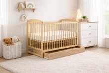 La Bebe™ Kids Wood Cot Sosna Art.279425 Natural  laste puidust võrevoodi sahtliga 120x60 cm