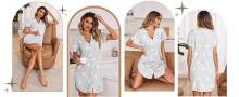 Italian Fashion Night Dress Art.287195 Grey Star Maternity/Nursing Nightgown