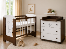 Klups Little Safari Giraffe Art.288881 White/Nut  Lastemööbli komplekt: voodi ja kummut
