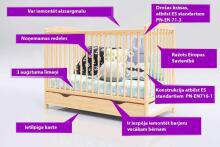 La Bebe™ Basic Kids Wood Cot Pure Pine Art.279425 Natural  laste puidust võrevoodi sahtliga 120x60 cm
