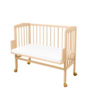 Waldin  Bedside Crib 2in1 Art.297549 Natural Wood Puidust 2-ühes võrevoodi/häll ratastel madratsiga