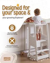 Wooden Learning Tower Lullza Art.298326 White Puidust köögitool/astmelaud väikelastele