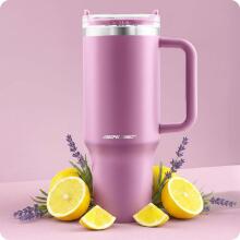 Vacuum thermos mug with straw set 1180 ml Berdsen pink