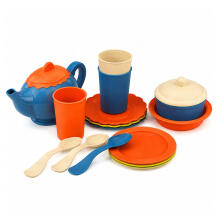 Children's Bamboo Fiber Tableware Set, Blue and Orange, 15 pcs.