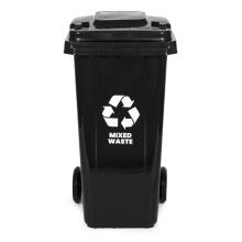 240L Large Wheelie Bin with Rubber Wheels – Black for Mixed Waste