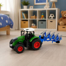 Agricultural Farm Tractor With Double-Furrow Plow Rubber Wheels Green 1:24