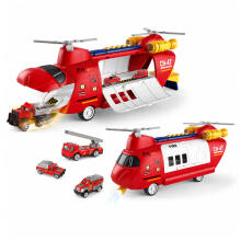 Large Foldable Firefighter Transport Plane with Vehicles, Lights, and Sounds