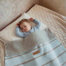 Blanket - BARI - COTTON - STRIPES - size 75x100  - BABY BLUE