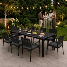 Suur 8-kohaline aiatabel 180x90 cm terrassile aeda must MultiGarden