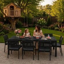 Suur 8-kohaline aiatabel 180x90 cm terrassile aeda must MultiGarden