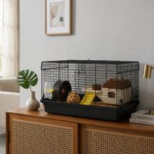 Rodent cage for hamsters & mice, accessories, carry handle, black, Petsi