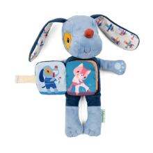 Soft toy with fabric book - Jules the dog (glow-in-the-dark)